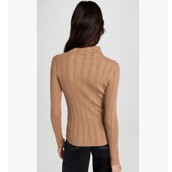 MADEWELL Women's Leaton M Lightweight Ribbed Mock Sweater Heather Caramel Brown - Picture 7 of 15
